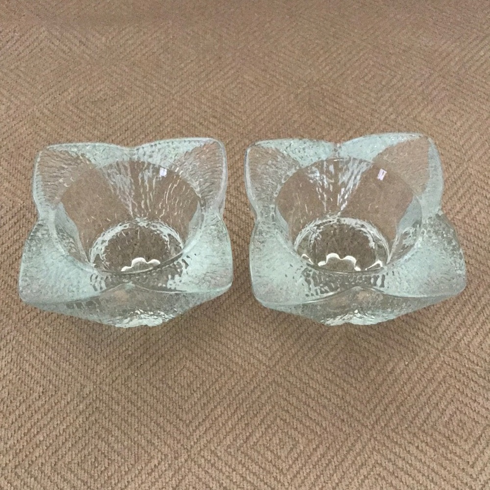 Vintage INDIANA GLASS Set of 2 Crystal Ice Candleholders